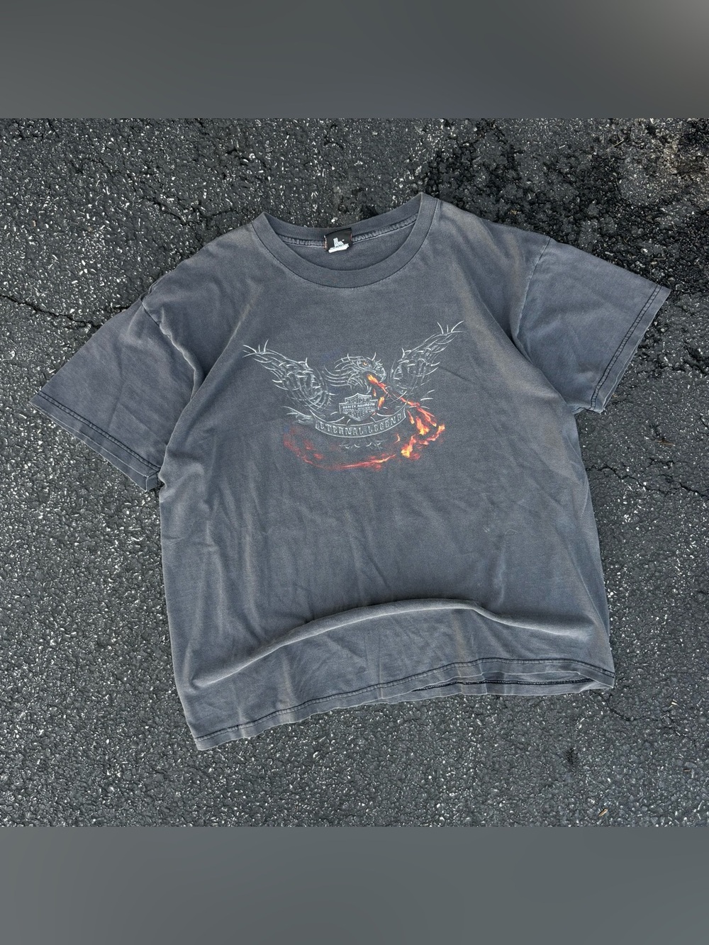 Vintage Harley Davidson Faded Black Eagle Flame Eternal Legend Graphic T-Shirt